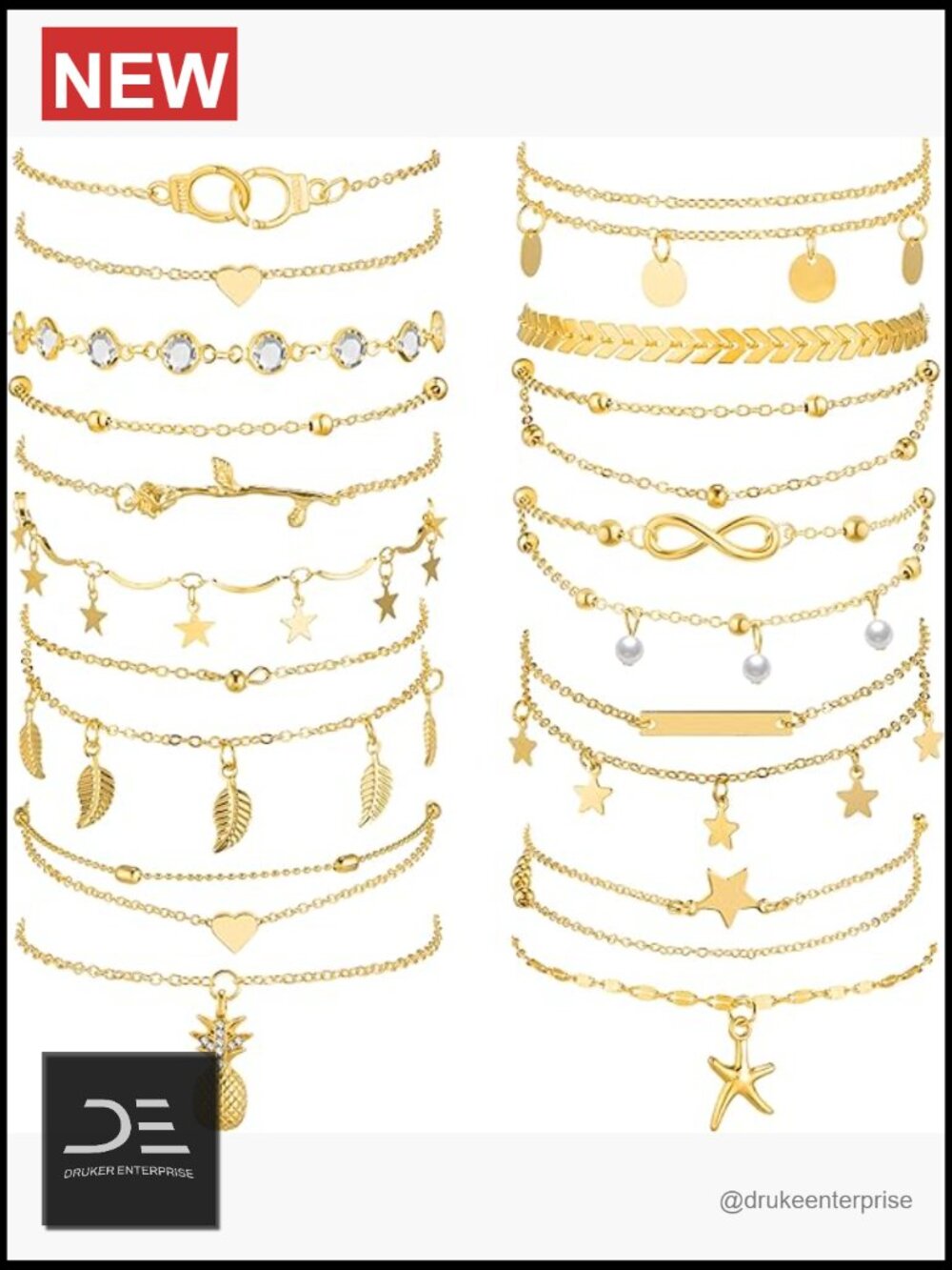 16 Pcs Boho Ankle Bracelets Set Gold Adjustable Foot Chains Chain Layered